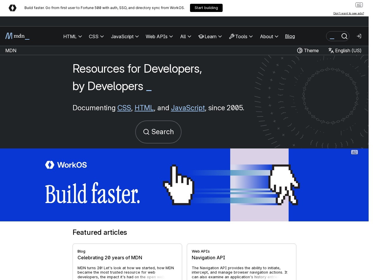 MDN Web Docs homepage