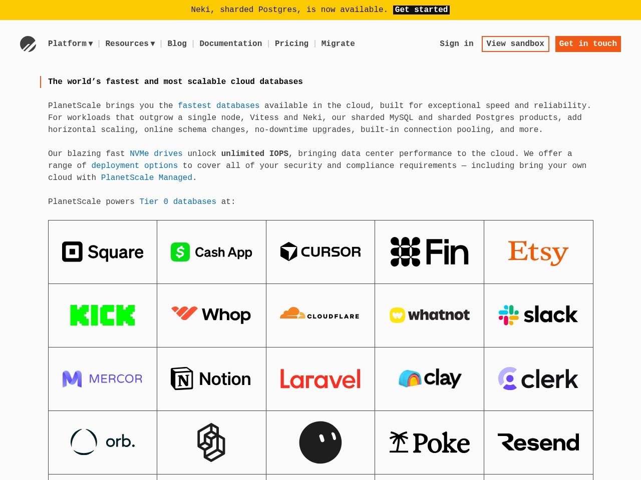 PlanetScale homepage