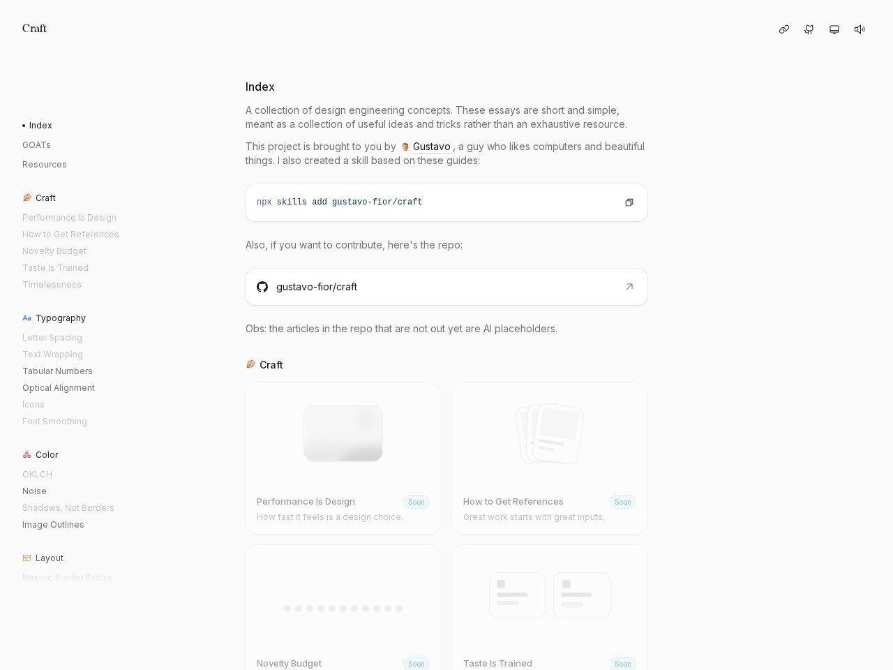 Craft by Gustavo Fior homepage