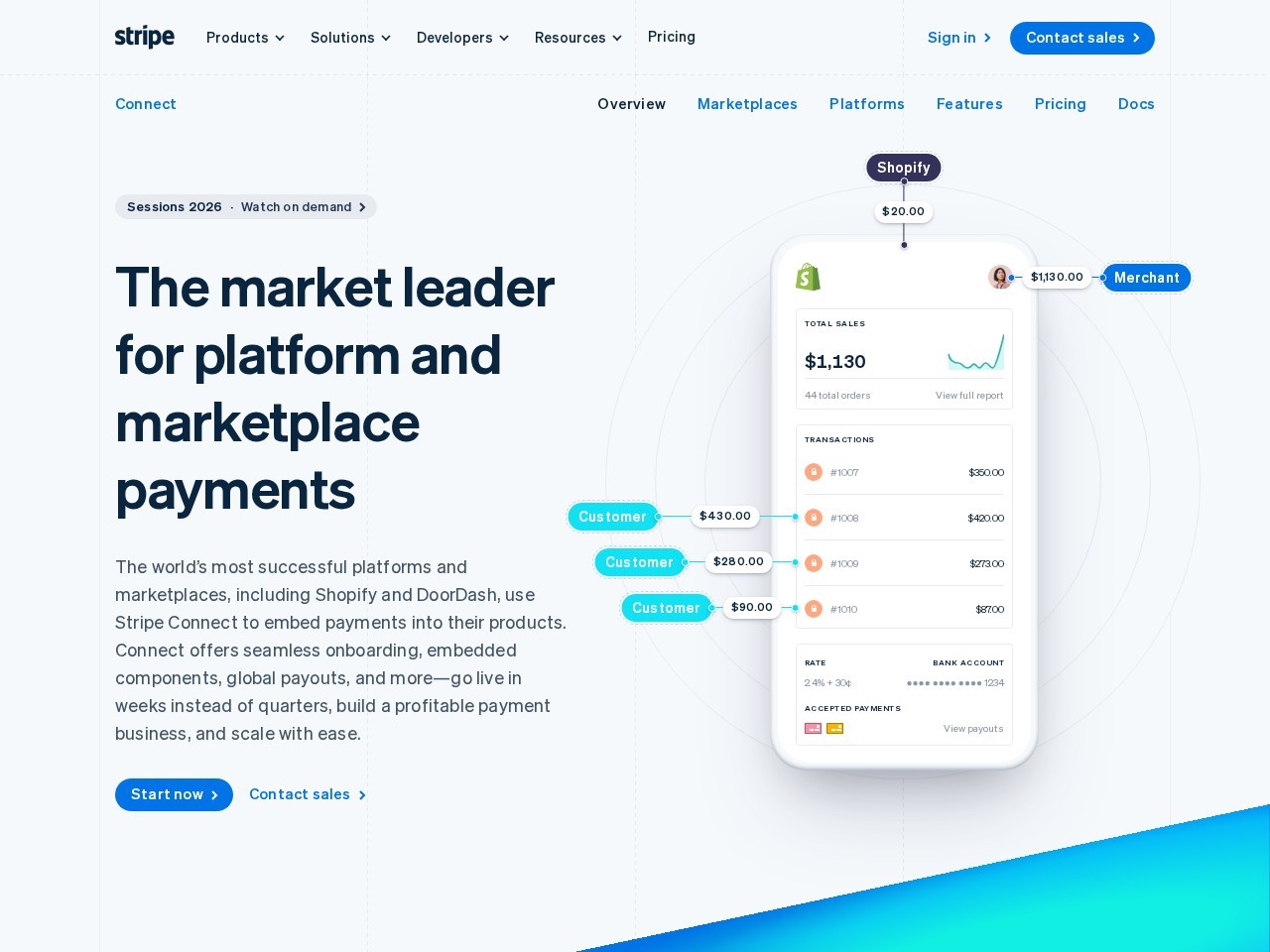 Stripe Connect homepage