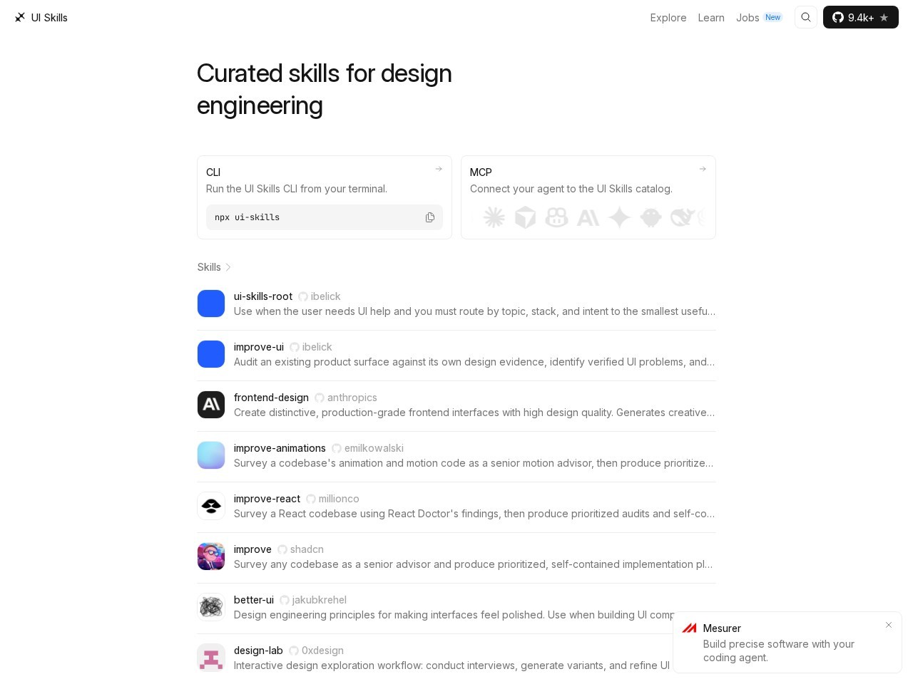 UI Skills homepage