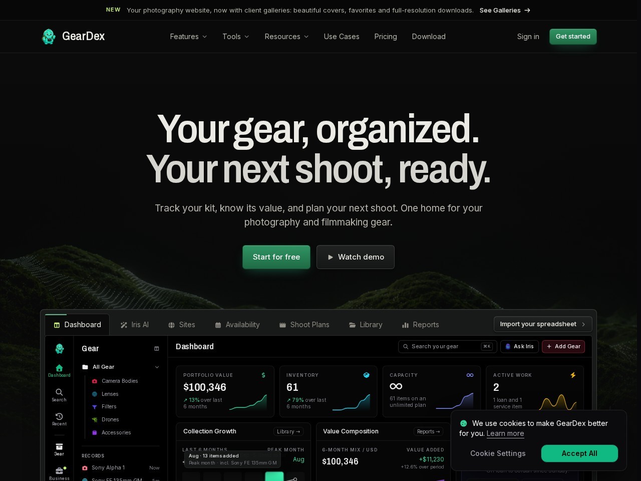 GearDex homepage