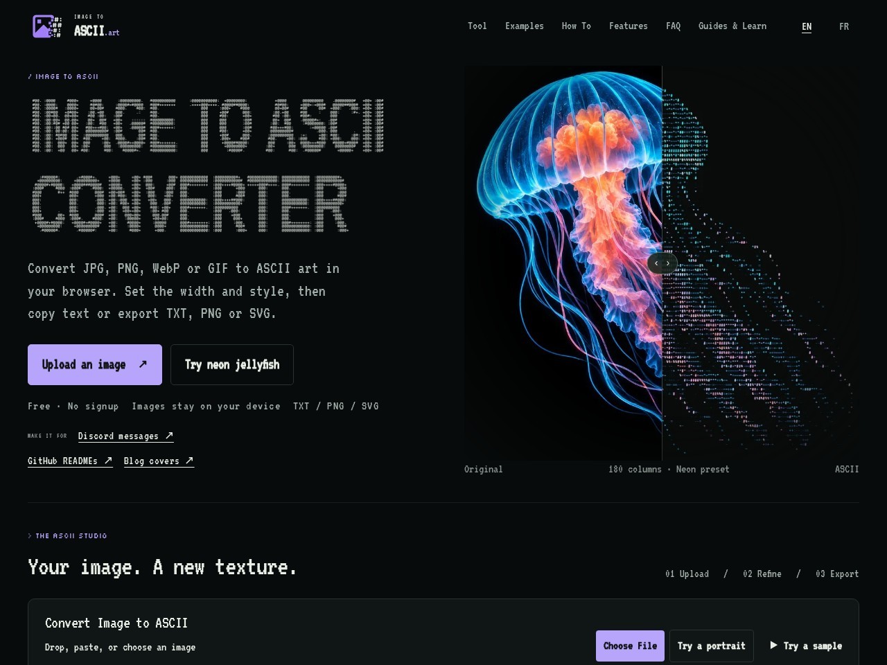 Image to ASCII converter homepage
