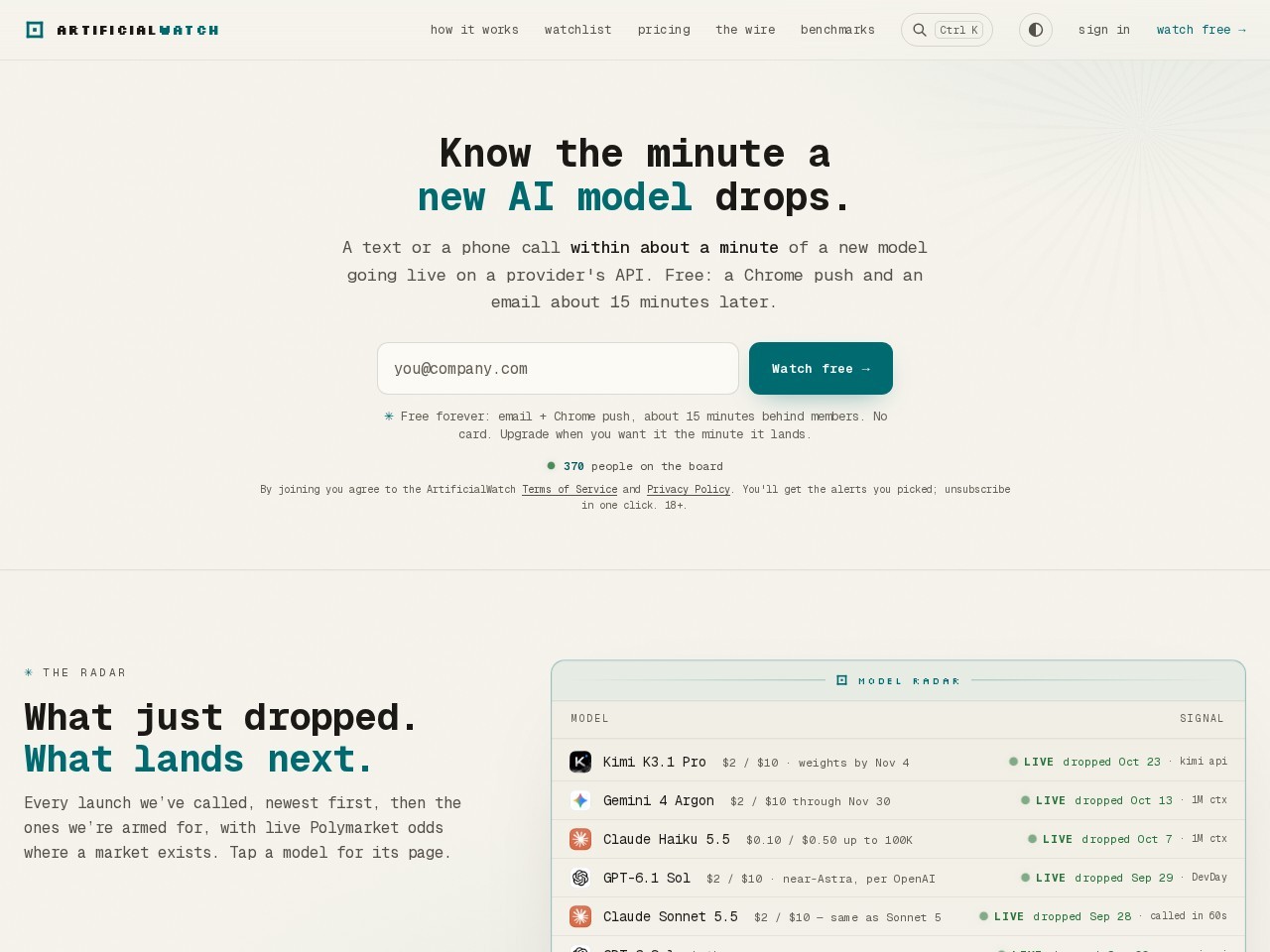 ArtificialWatch homepage