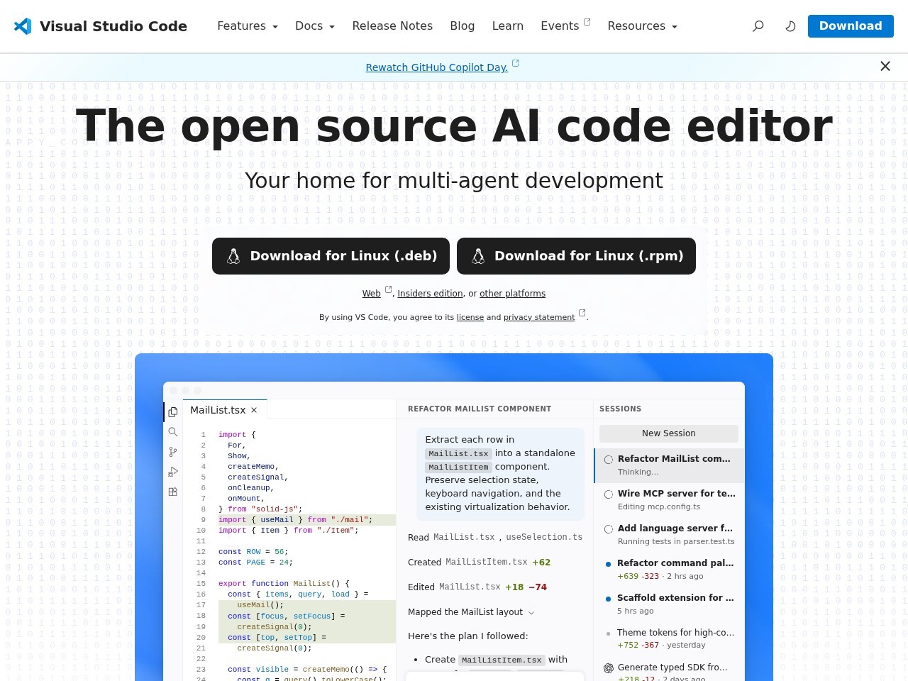 VS Code homepage