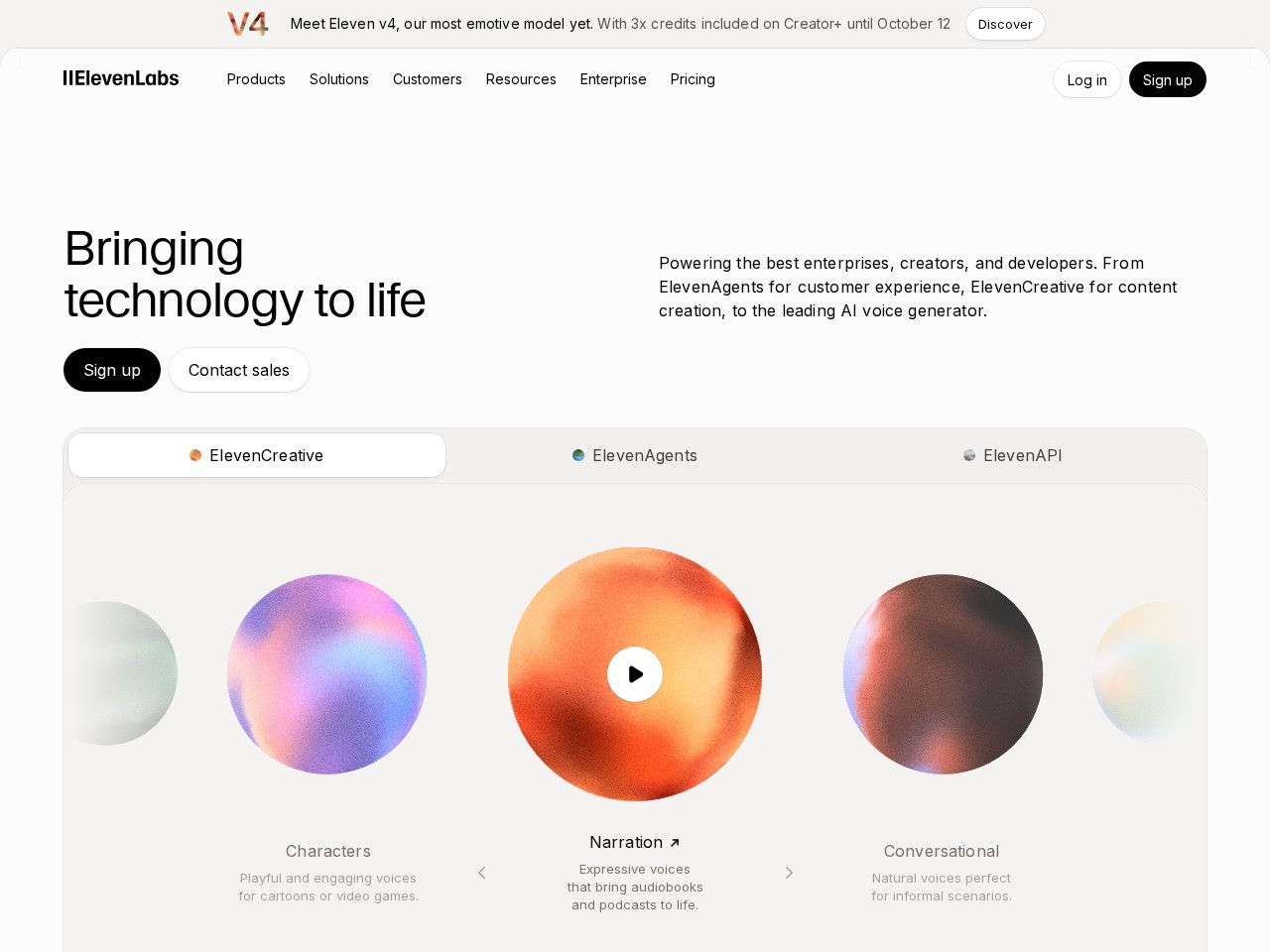 ElevenLabs homepage