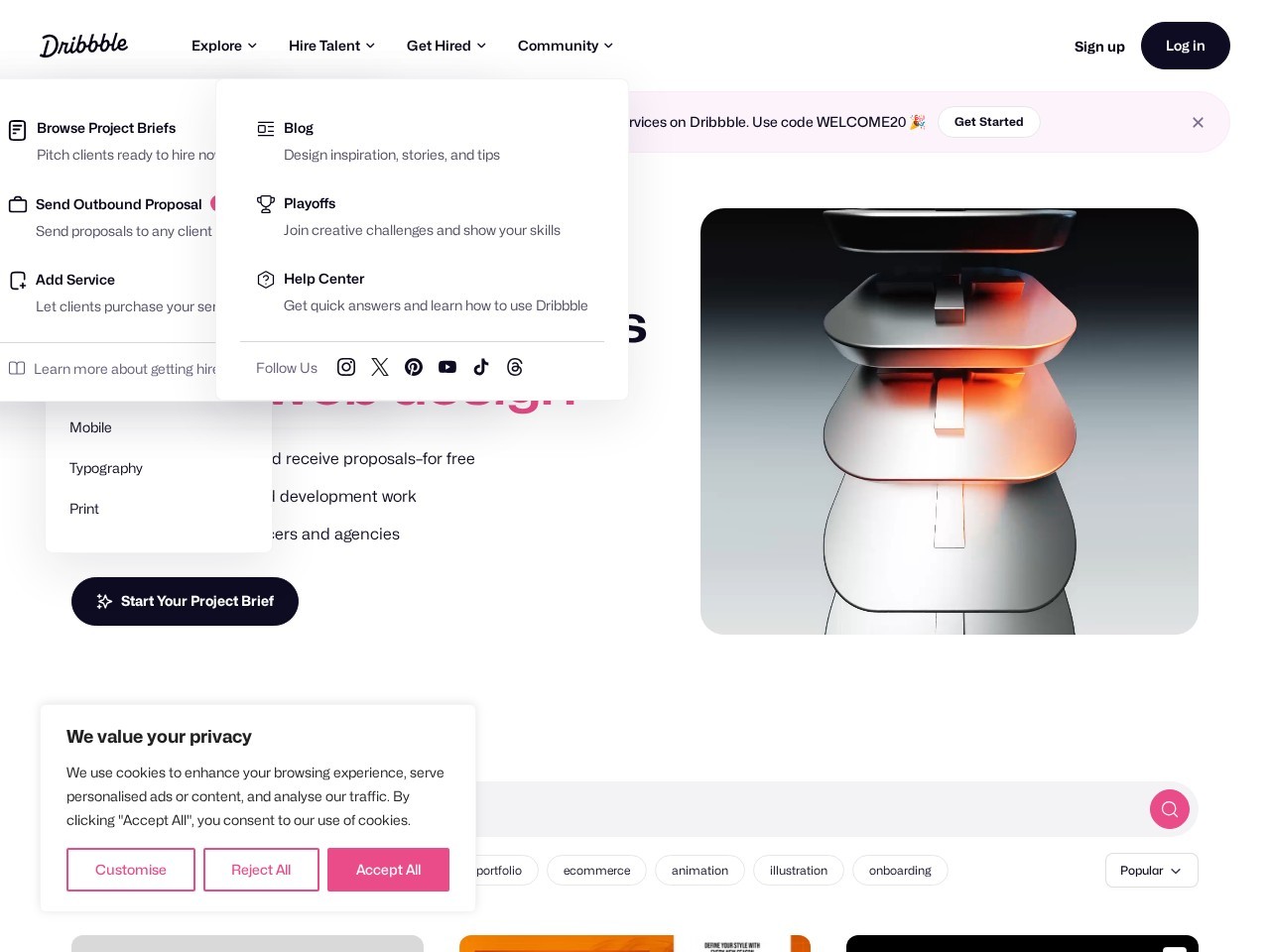 Dribbble homepage