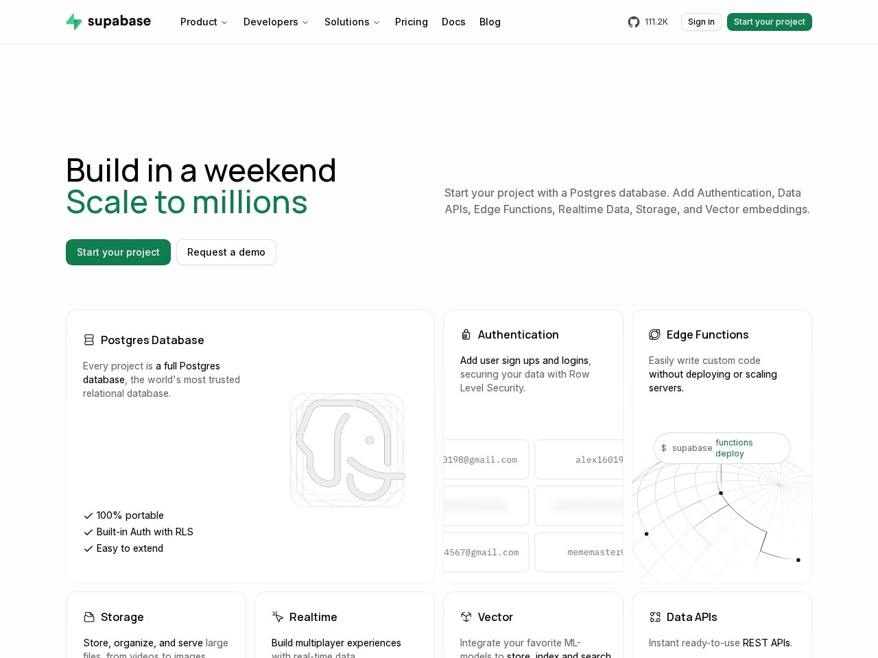 Supabase homepage