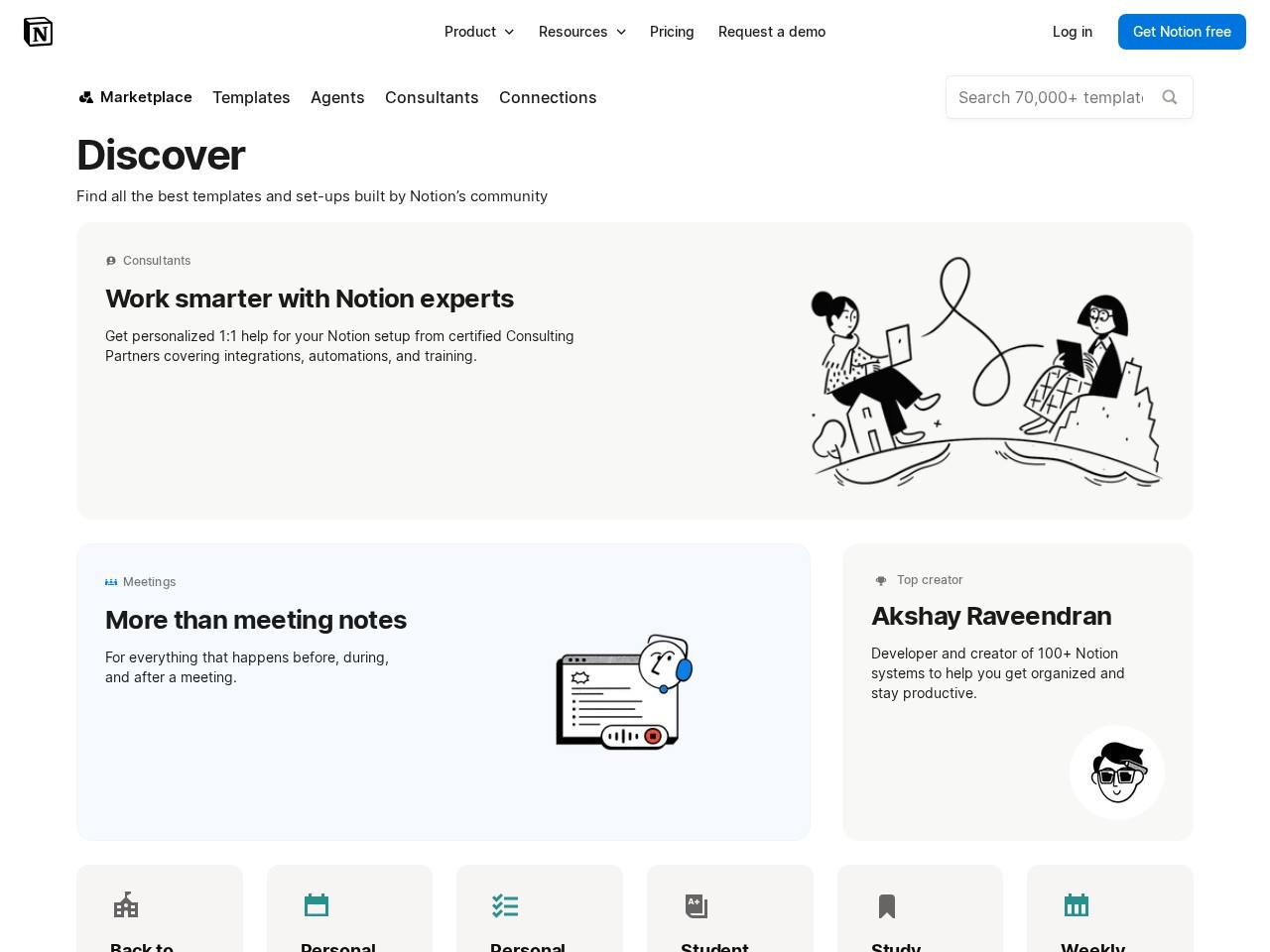 Notion Templates homepage