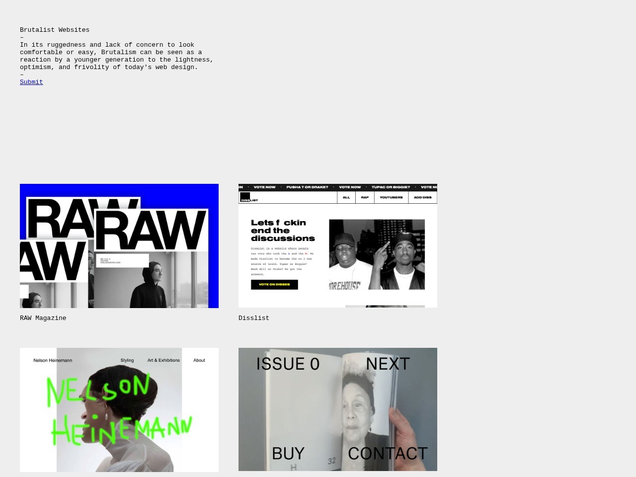 Brutalist Websites homepage