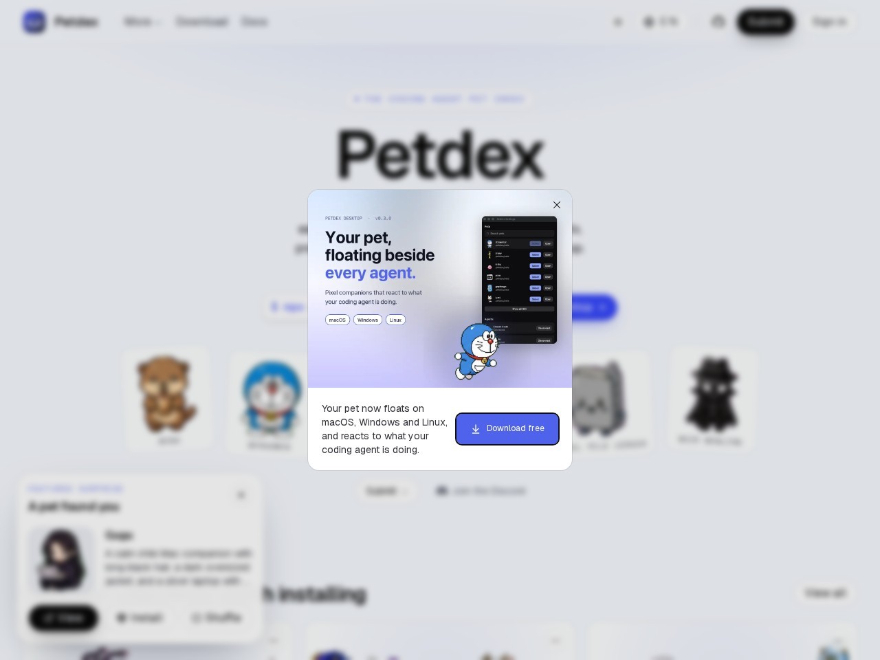 Petdex homepage