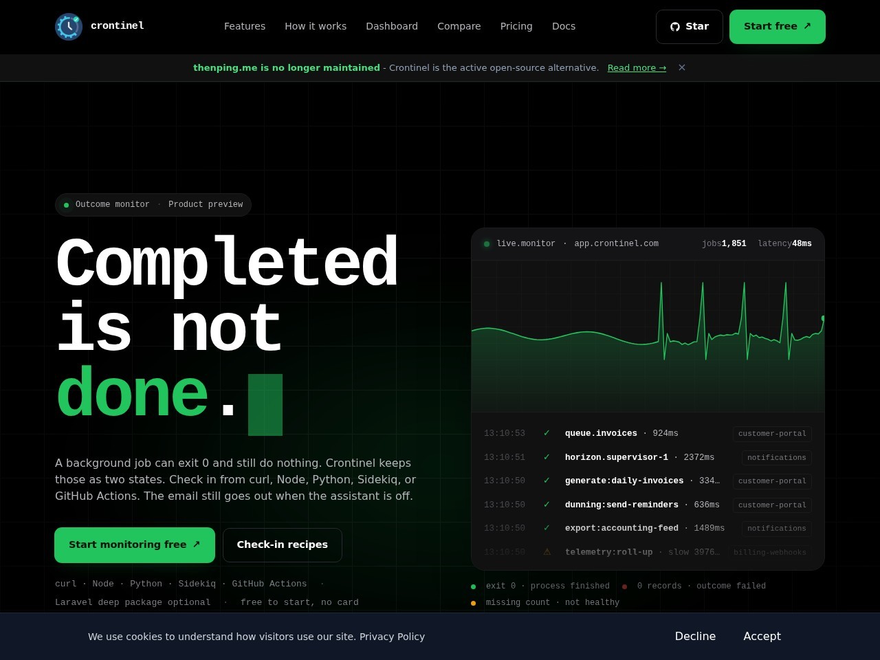 Crontinel homepage