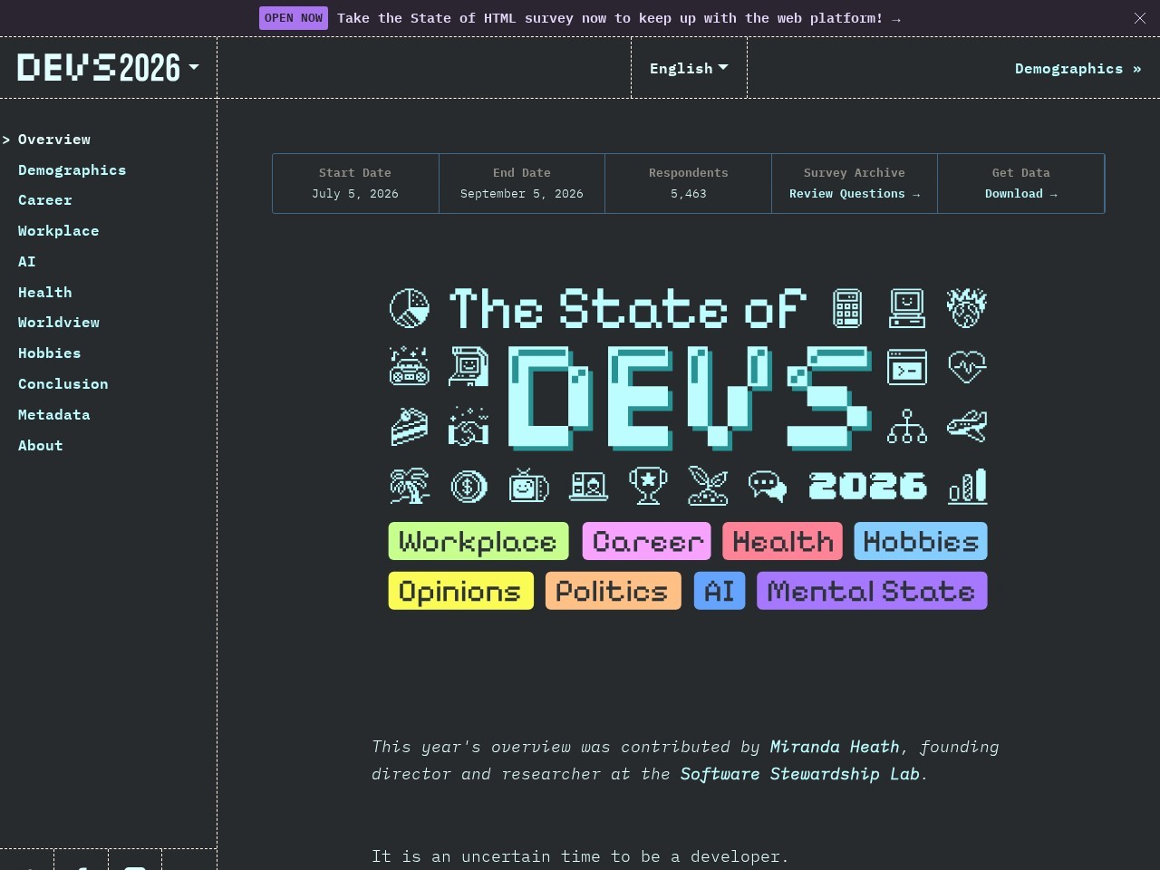 State of Devs 2026 homepage