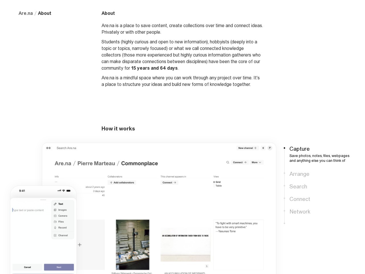 Are.na About homepage