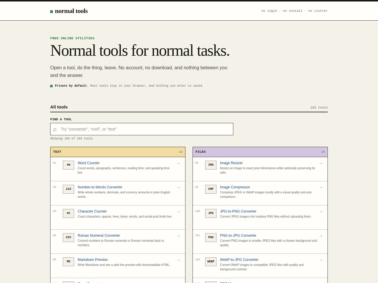 Normal Tools homepage